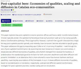 Post-capitalist beer: Economies of qualities, scaling and diffusion in Catalan eco-communities