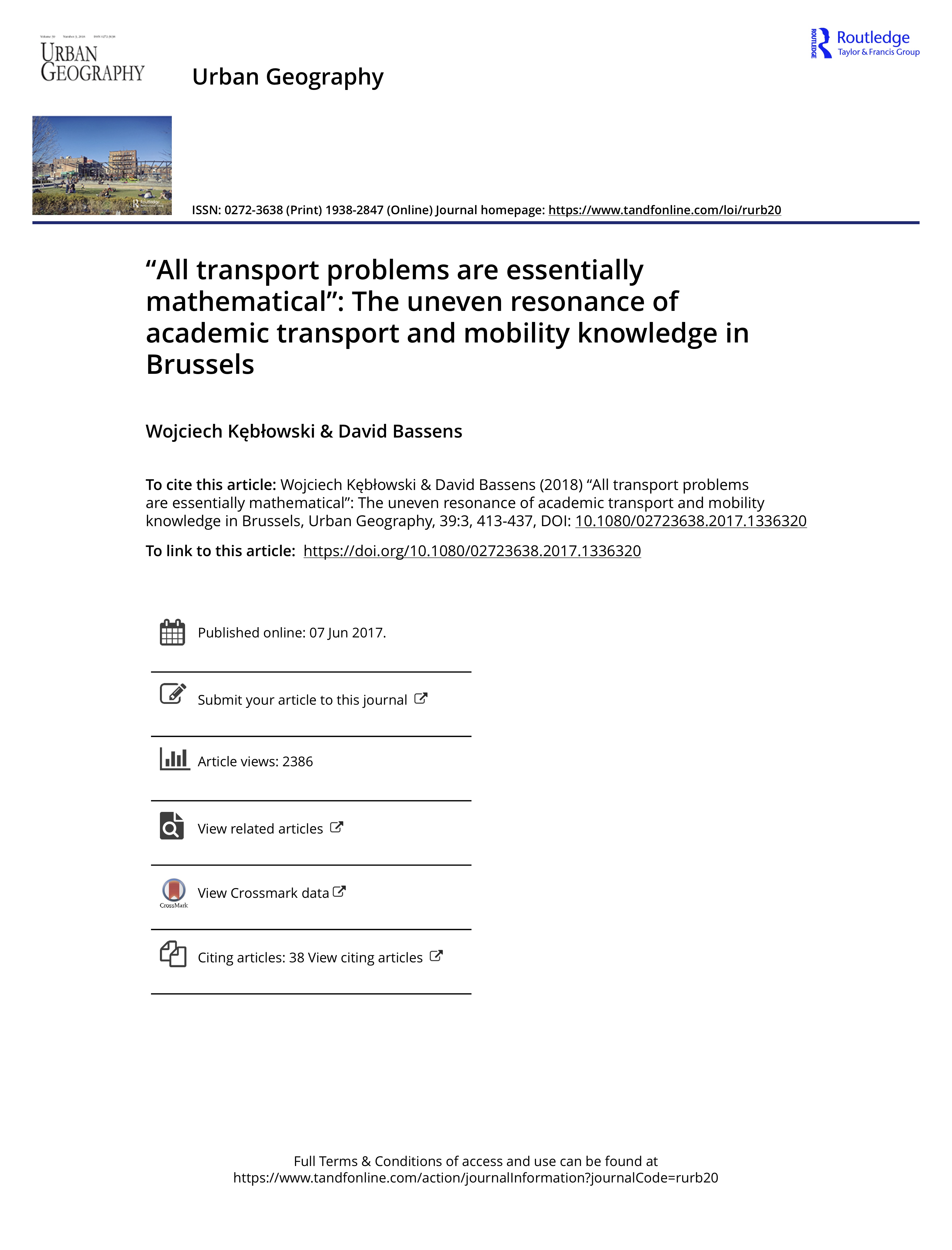 “All transport problems are essentially mathematical”: The uneven resonance of academic transport and mobility knowledge in Brussels
