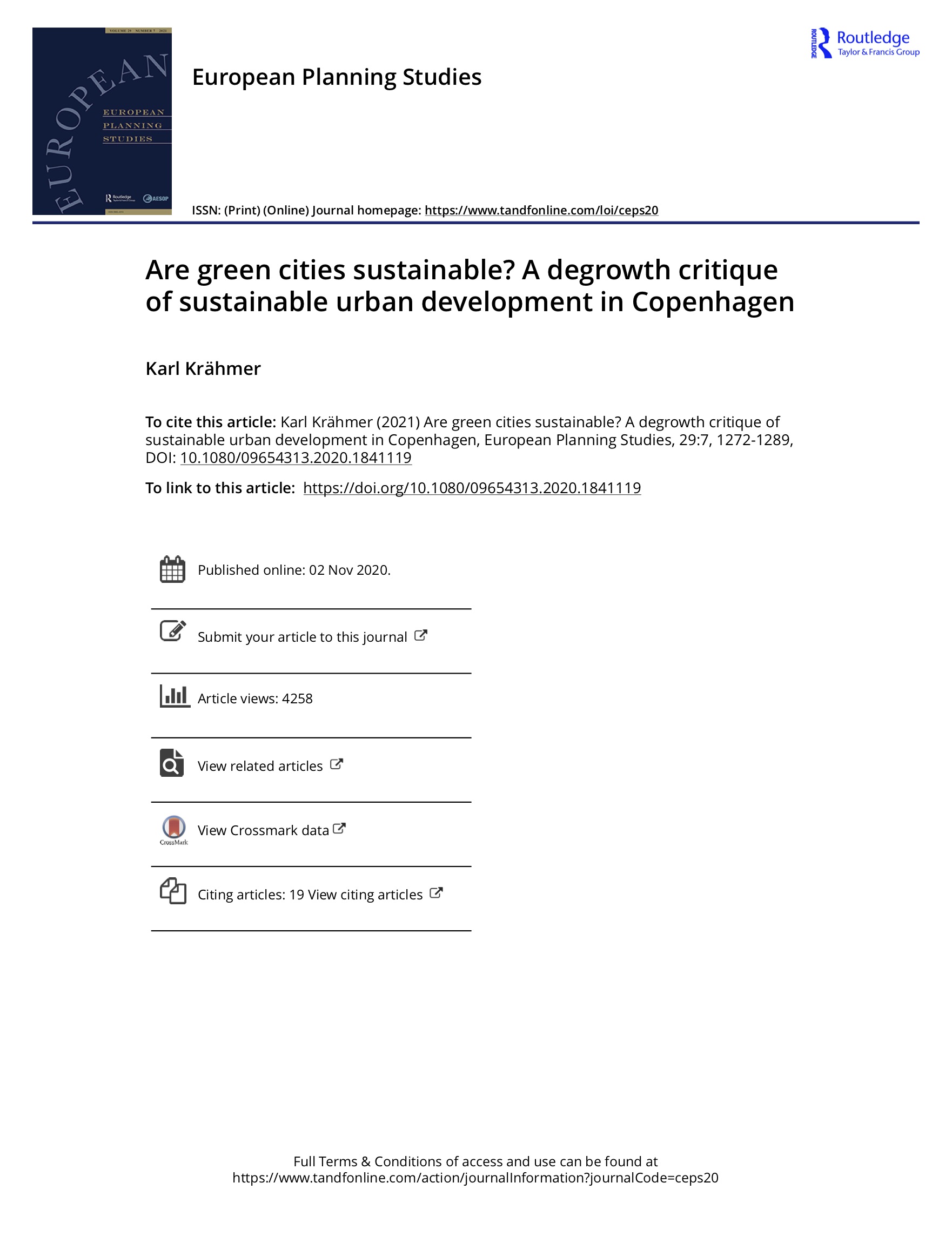 Are green cities sustainable? A degrowth critique of sustainable urban development in Copenhagen