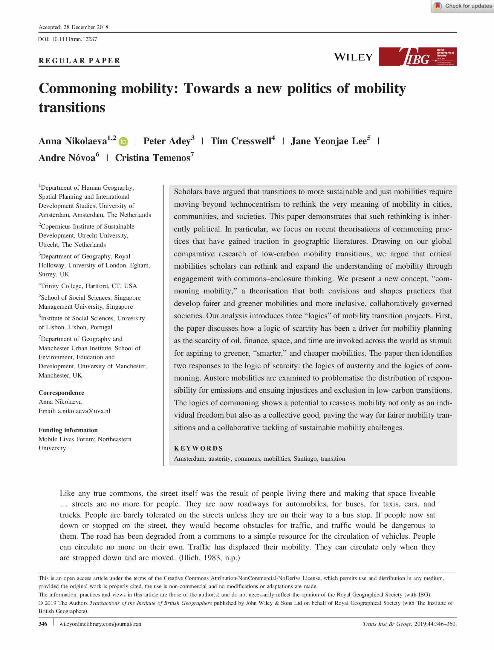 Commoning mobility: Towards a new politics of mobility transitions