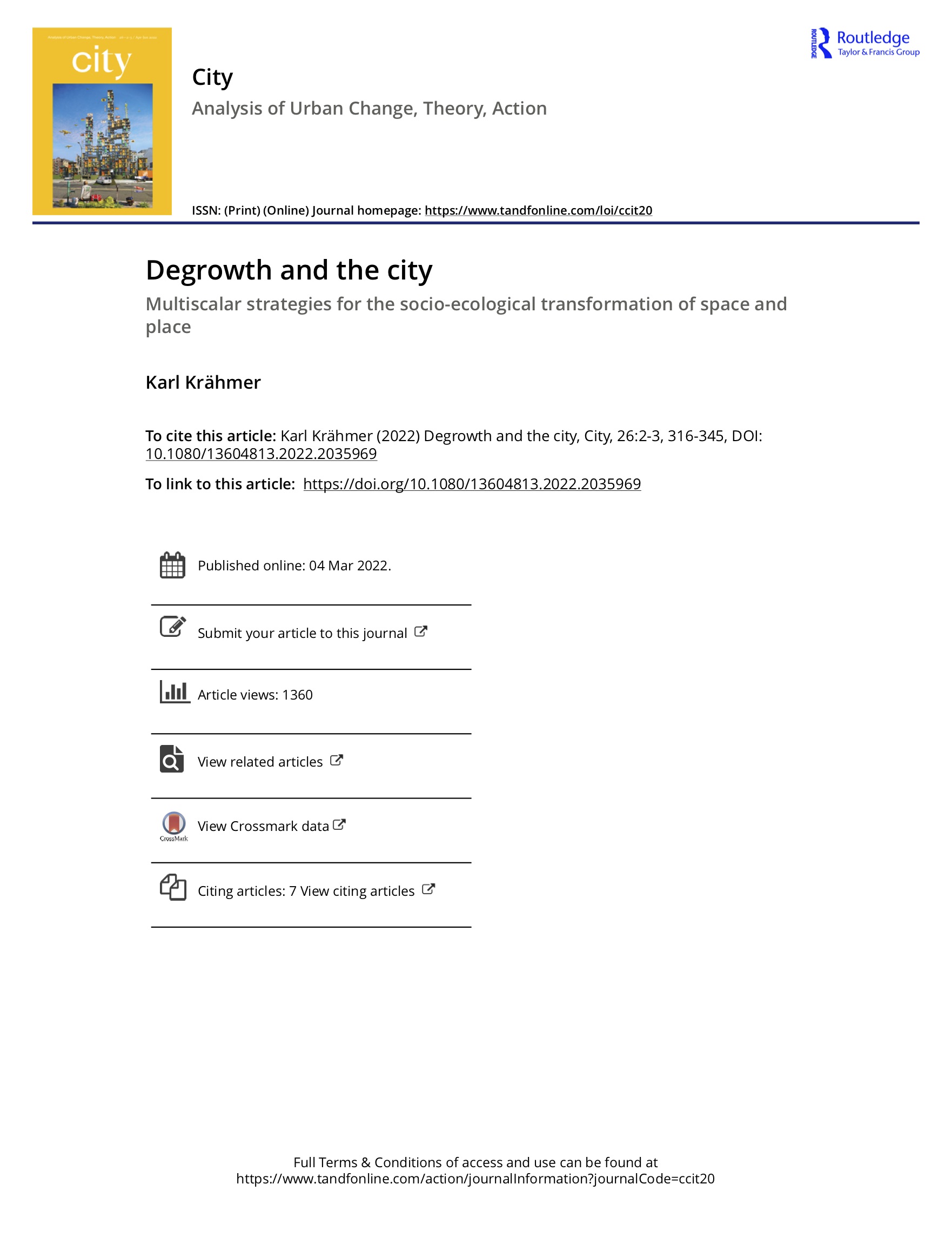 Degrowth and the city Multiscalar strategies for the socio-ecological transformation of space and place