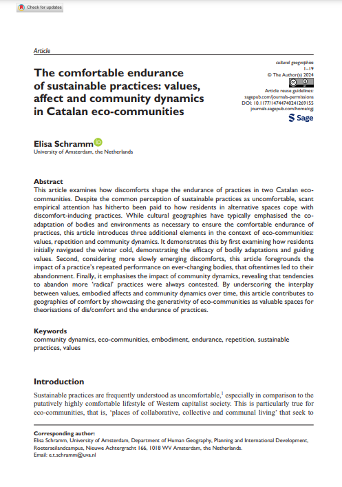 The comfortable endurance of sustainable practices: values, affect and community dynamics in Catalan eco-communities