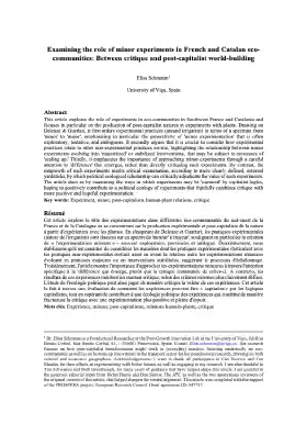 Examining the role of minor experiments in French and Catalan eco- communities: Between critique and post-capitalist world-building