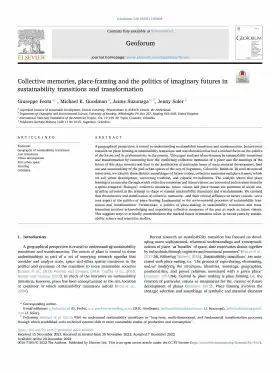Collective memories, place-framing and the politics of imaginary futures in sustainability transitions and transformation