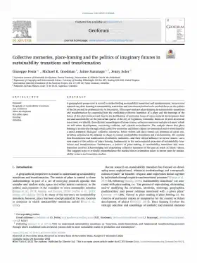 Collective memories, place-framing and the politics of imaginary futures in sustainability transitions and transformation