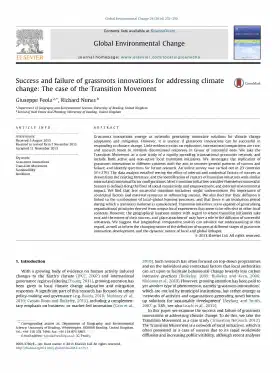 Success and failure of grassroots innovations for addressing climate change: The case of the Transition Movement