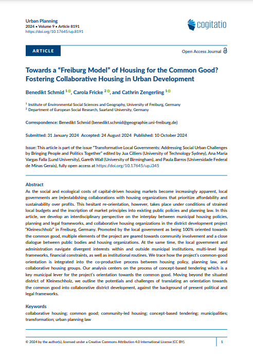 Towards a “Freiburg Model” of Housing for the Common Good? Fostering Collaborative Housing in Urban Development