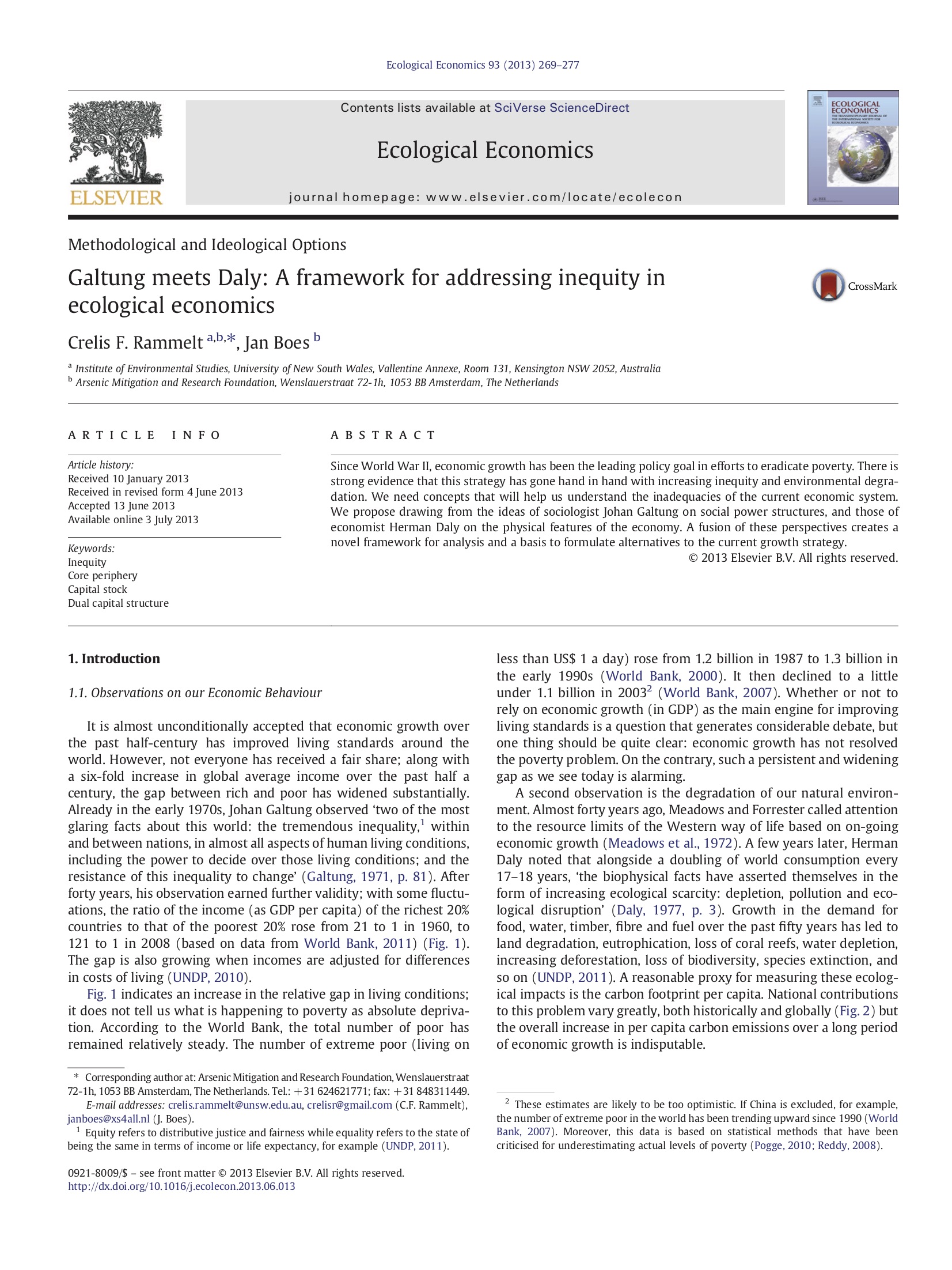 Galtung meets Daly: A framework for addressing inequity in ecological economics