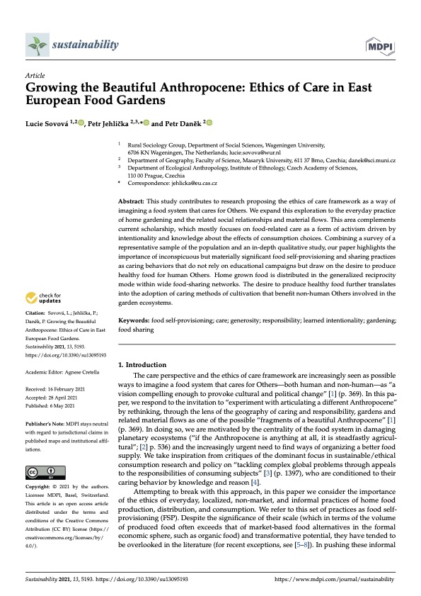 Growing the Beautiful Anthropocene: Ethics of Care in East European Food Gardens