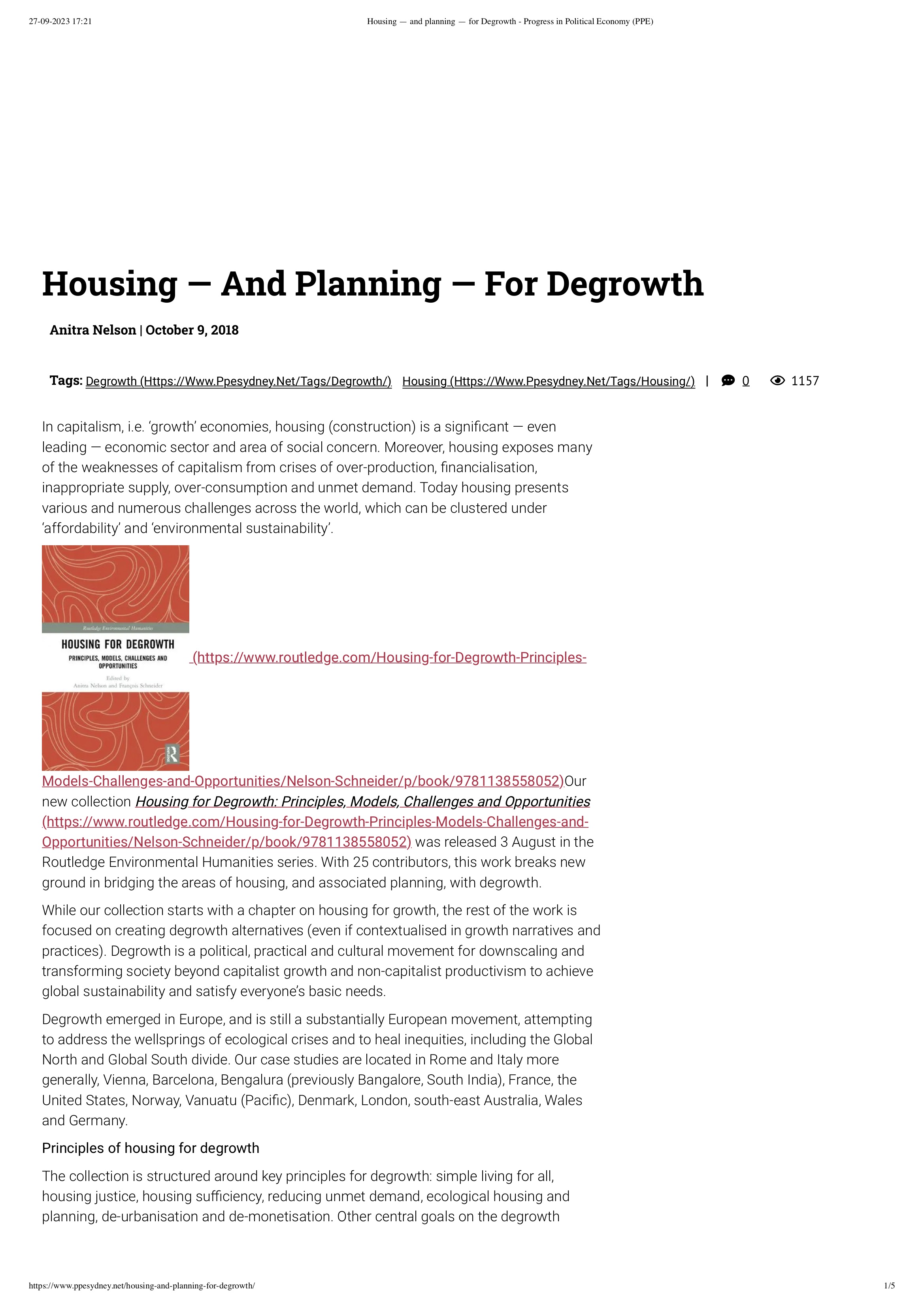 Housing — And Planning — For Degrowth