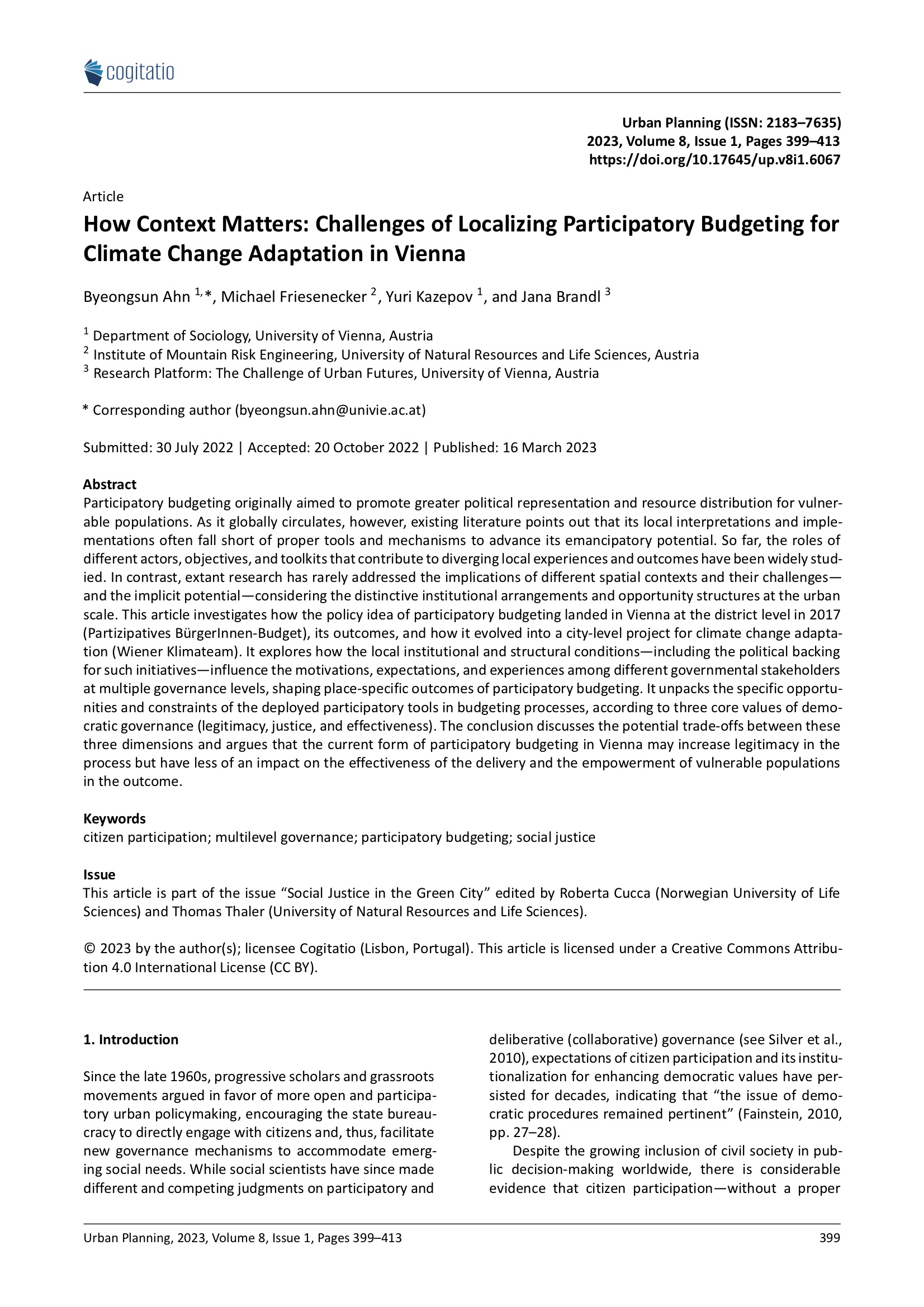 How Context Matters: Challenges of Localizing Participatory Budgeting for Climate Change Adaptation in Vienna