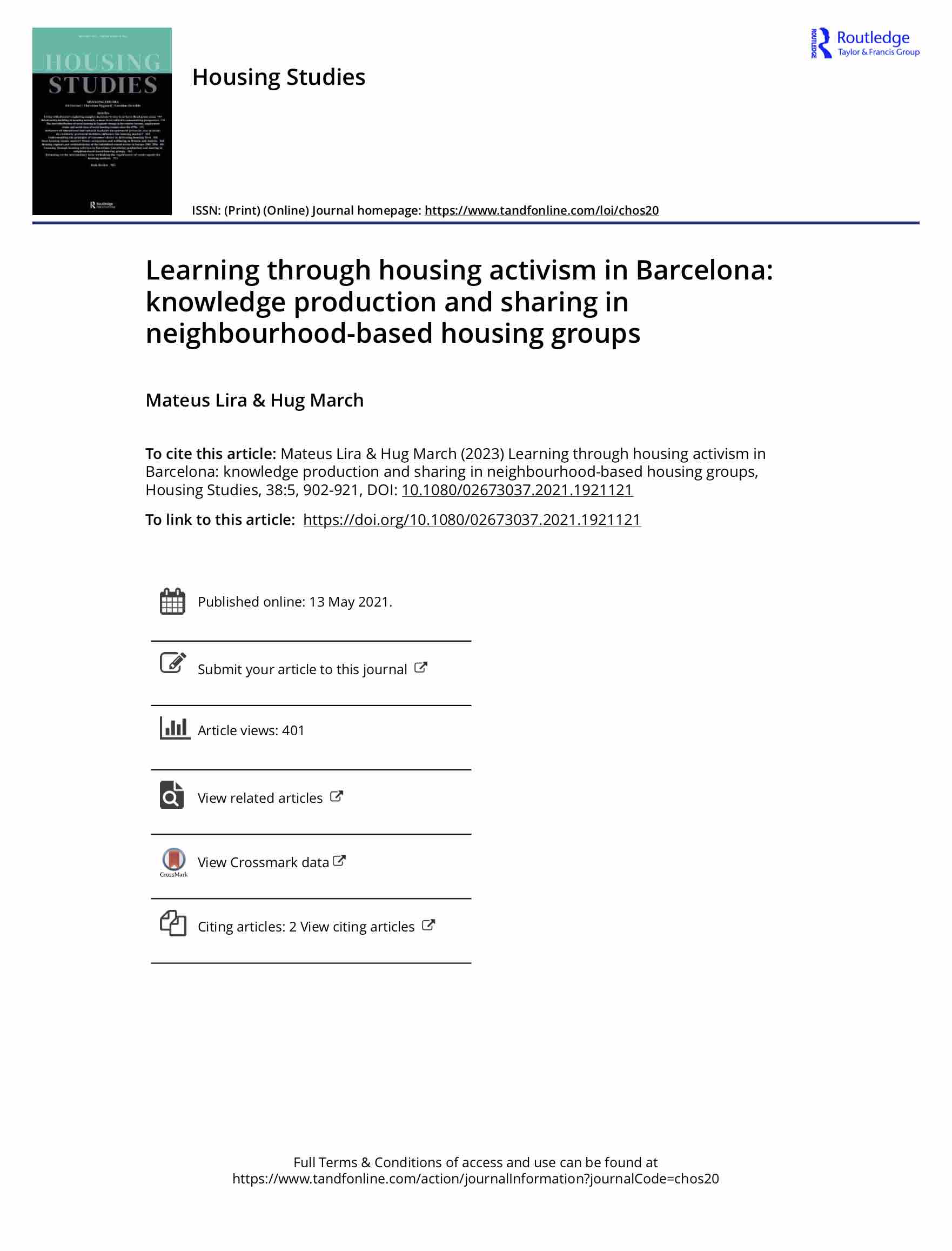 Learning through housing activism in Barcelona: knowledge production and sharing in neighbourhood-based housing groups