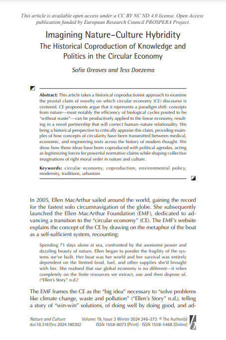 Imagining Nature–Culture Hybridity: The Historical Coproduction of Knowledge and Politics in the Circular Economy