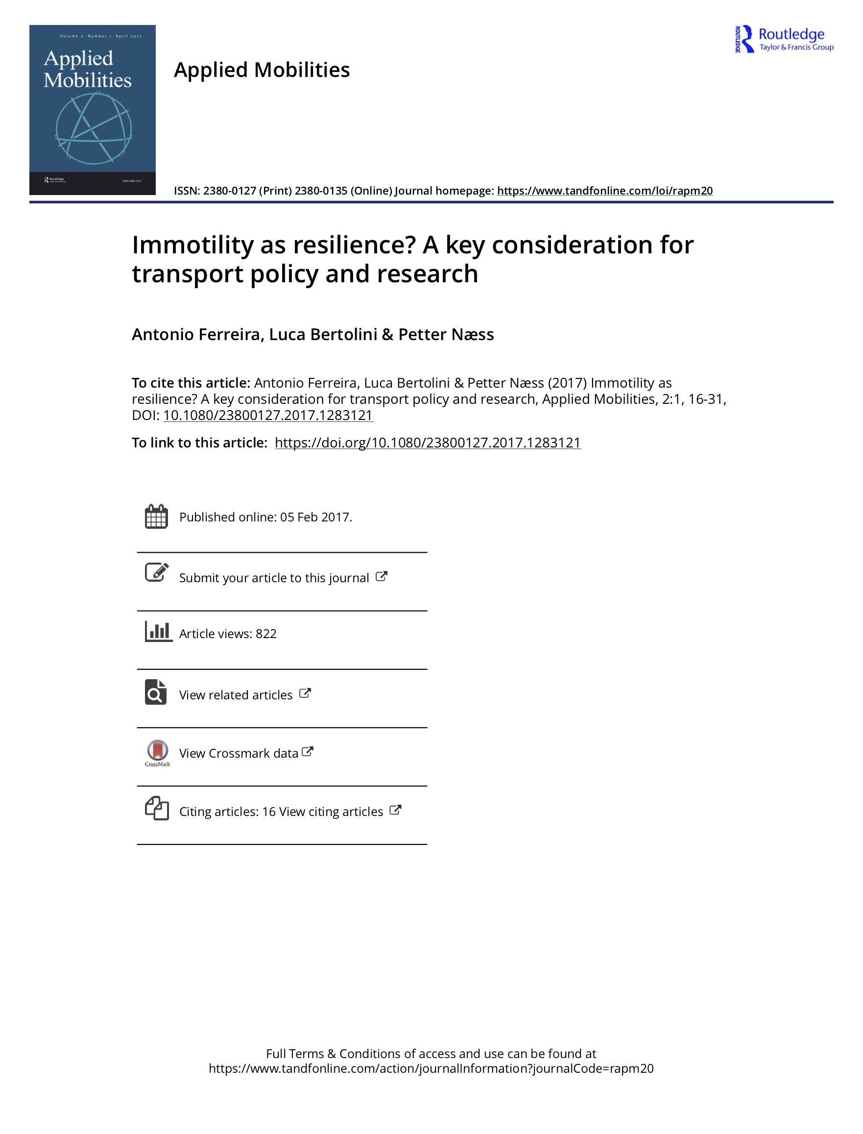 Immotility as resilience? A key consideration for transport policy and research