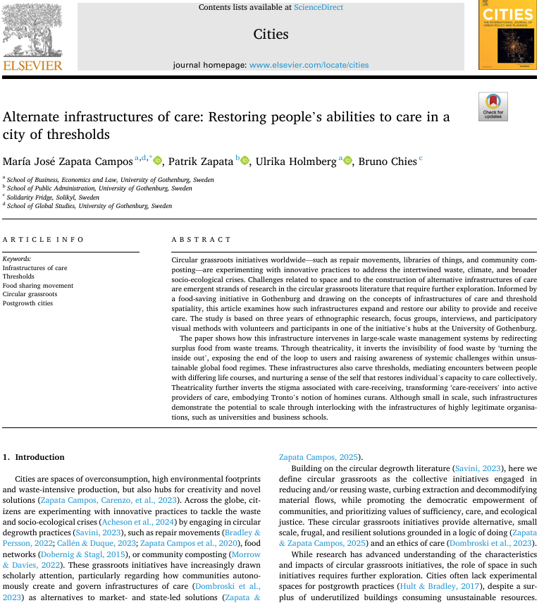 Alternate infrastructures of care: Restoring people's abilities to care in a city of thresholds