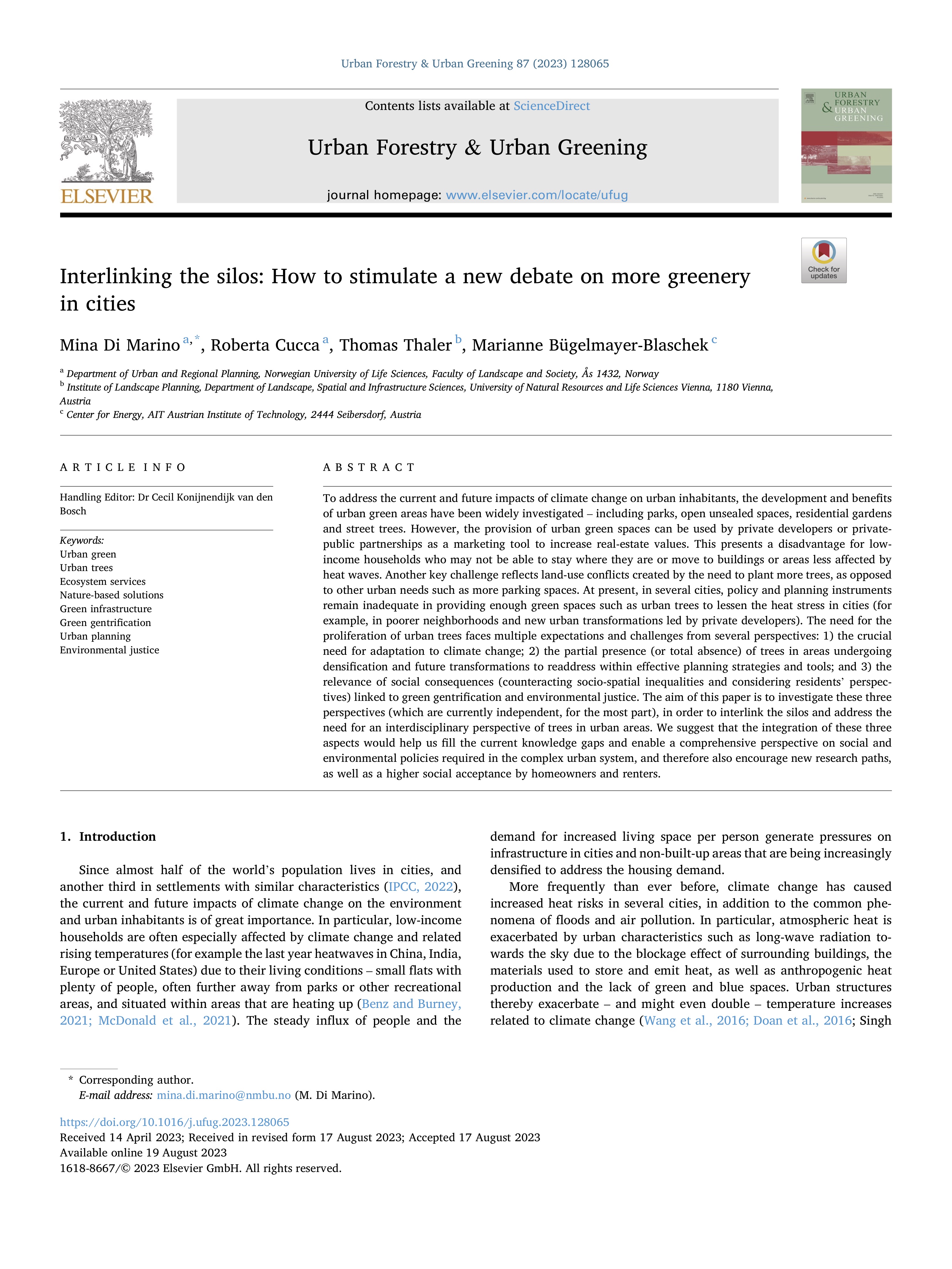 Interlinking the silos: How to stimulate a new debate on more greenery in cities