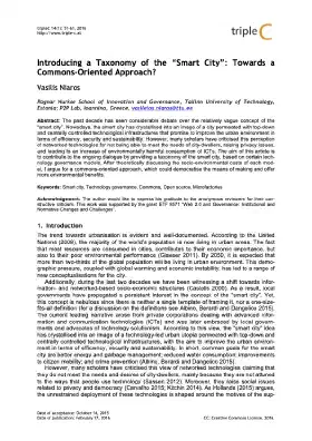 Introducing a Taxonomy of the “Smart City”: Towards a Commons-Oriented Approach?