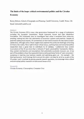 The limits of the loops: critical environmental politics and the Circular Economy