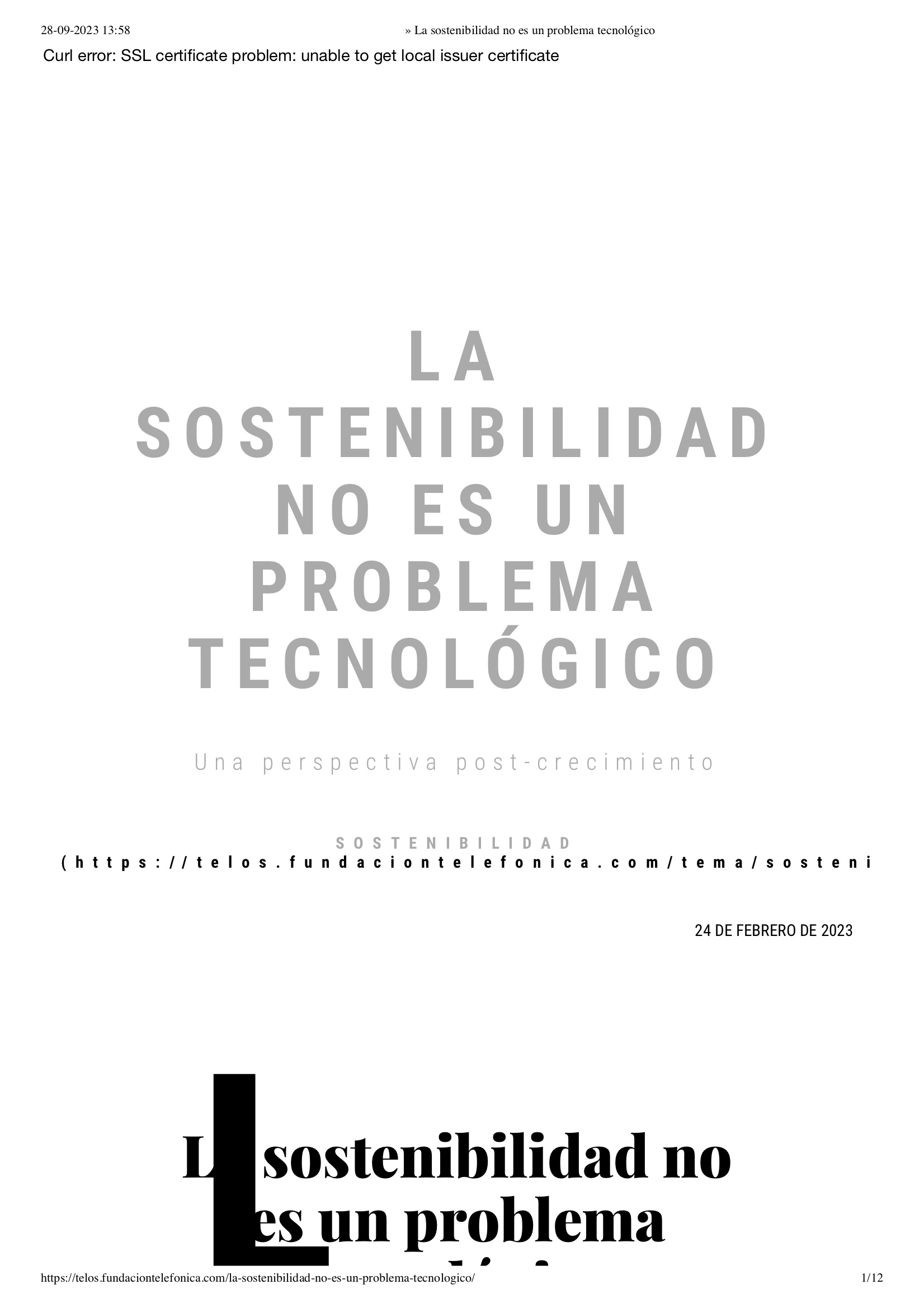 La Sostenibilidad no es un problema tecnológico