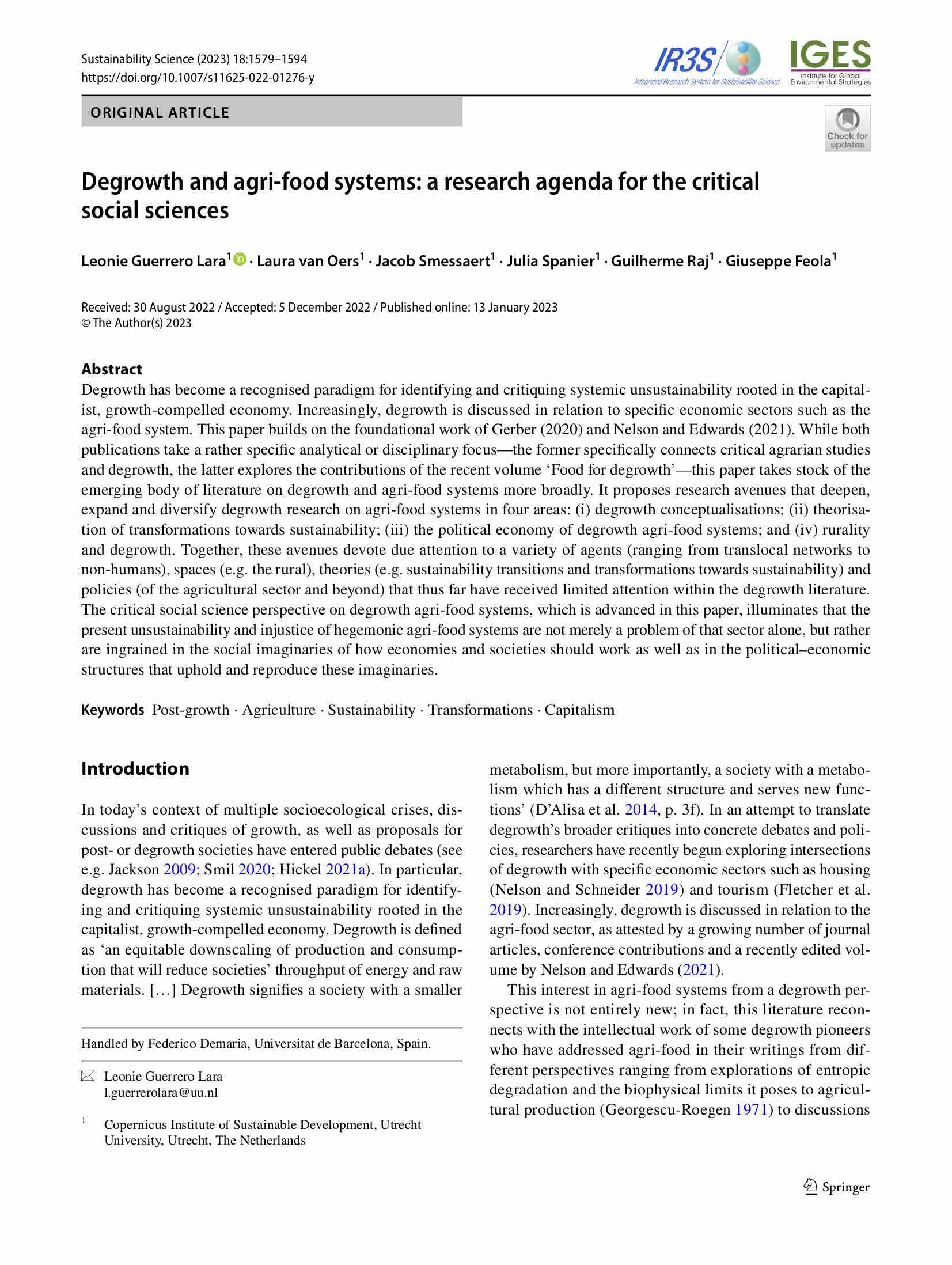 Degrowth and agri‐food systems: a research agenda for the critical social sciences