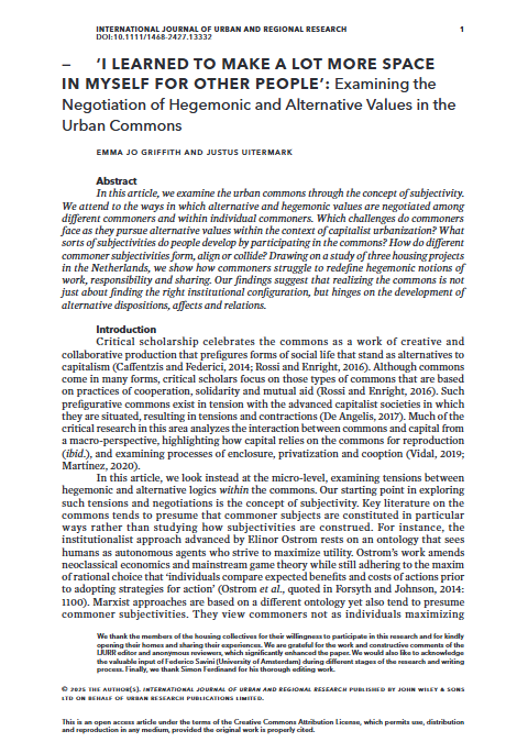 ‘I Learned to make a lot more space in myself for other people’: Examining the Negotiation of Hegemonic and Alternative Values in the Urban Commons