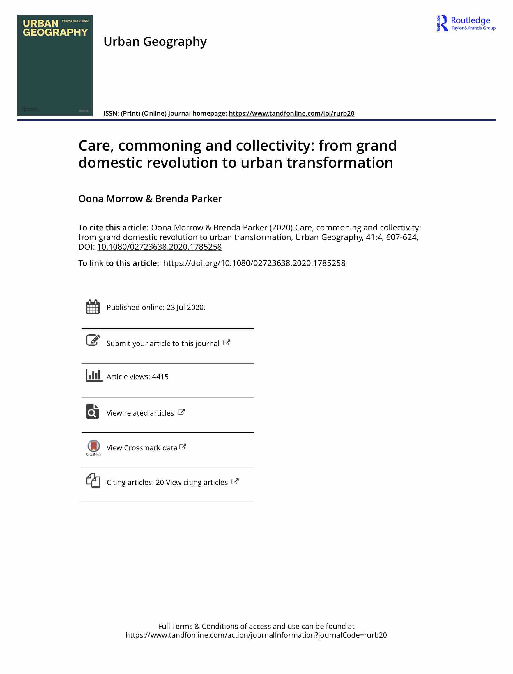 Care, commoning and collectivity: from grand domestic revolution to urban transformation
