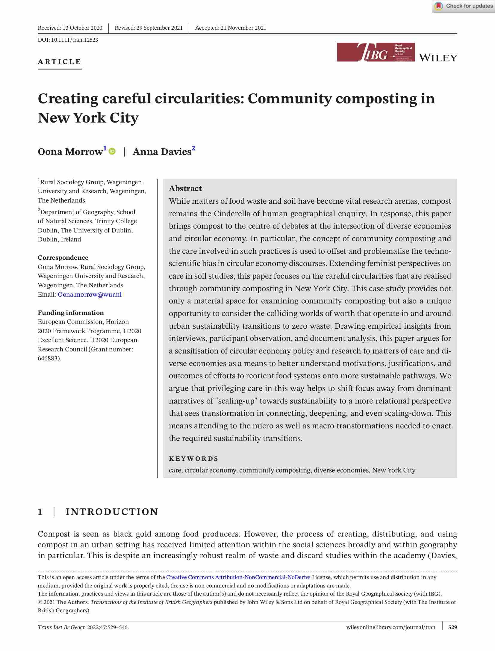 Creating careful circularities: Community composting in New York City