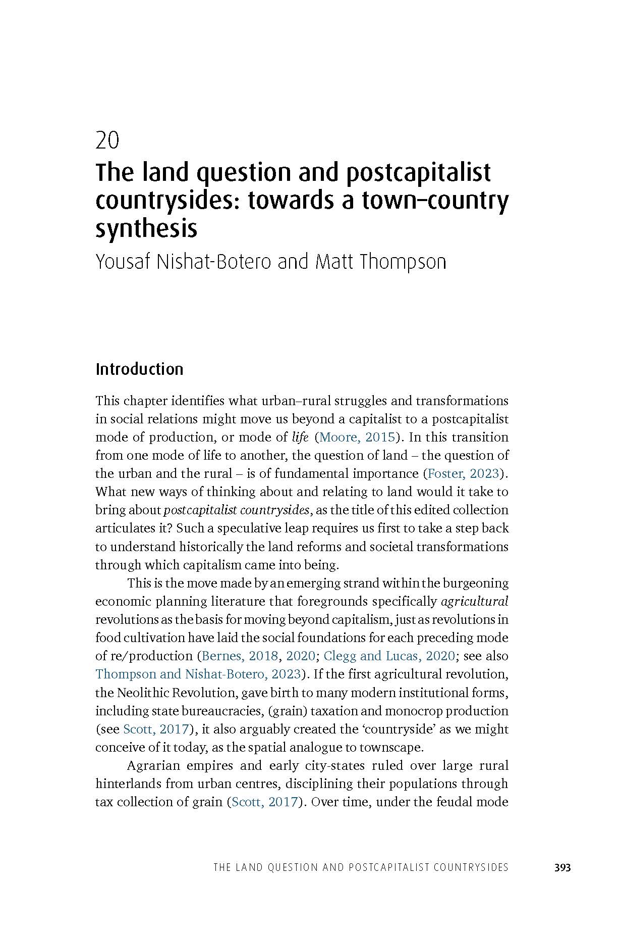 The land question and postcapitalist countrysides: towards a town–country synthesis