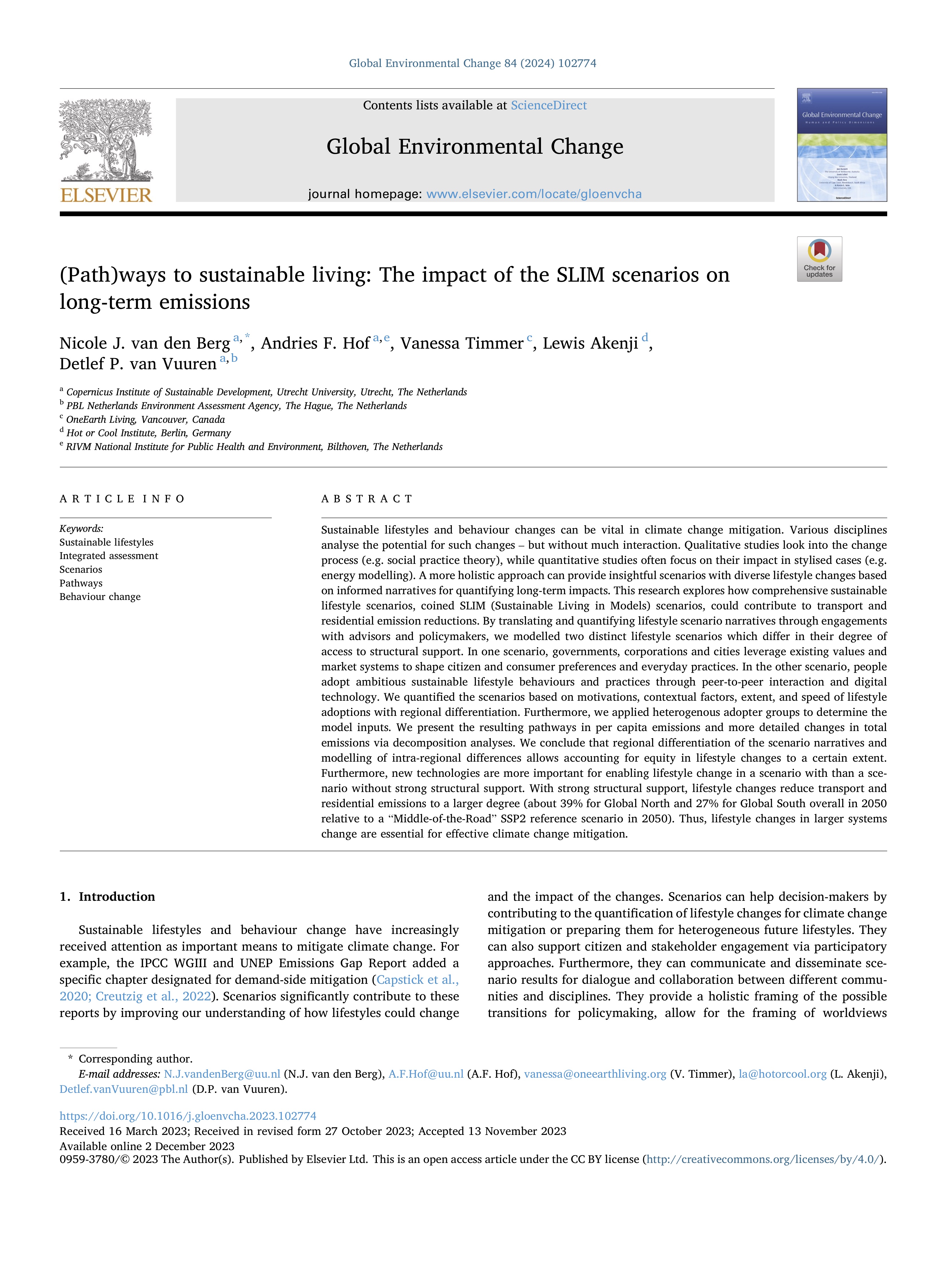 (Path)ways to sustainable living: The impact of the SLIM scenarios on long-term emissions Author links open overlay panel