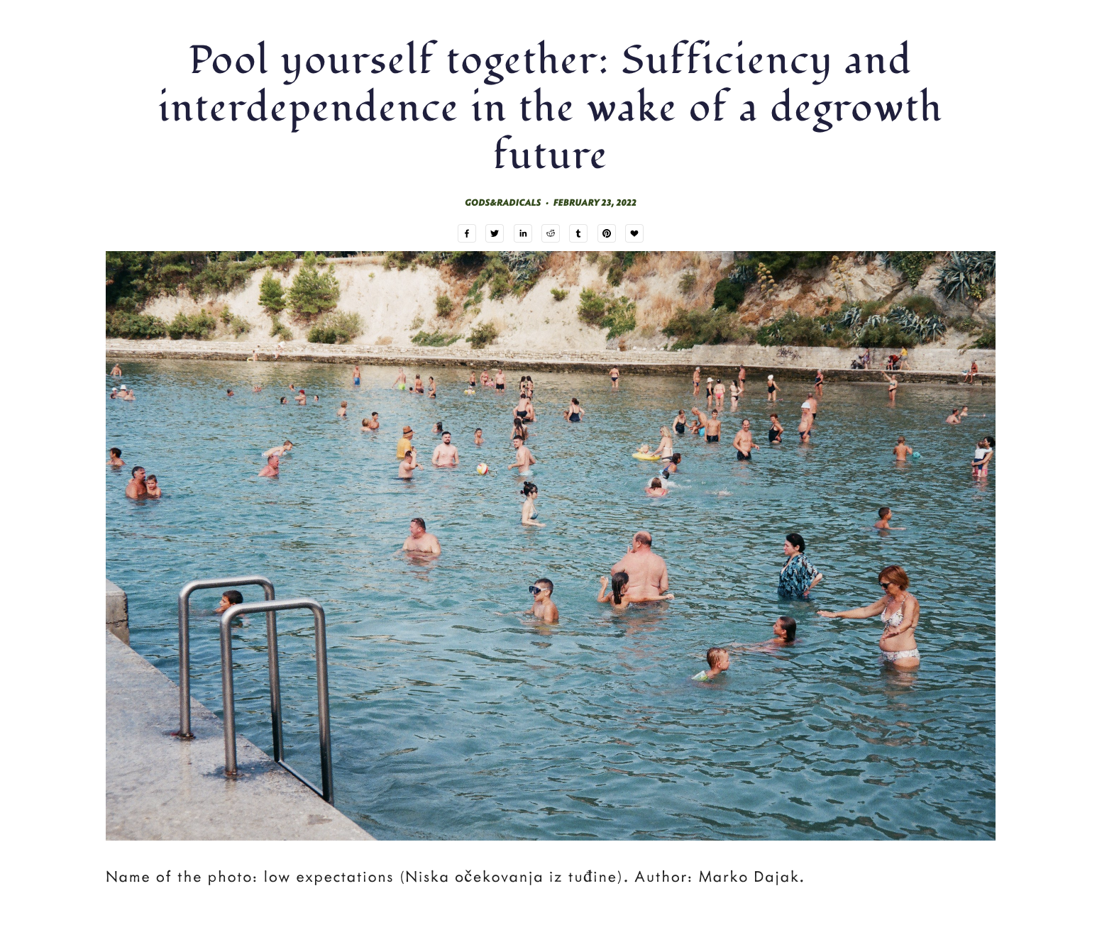 Pool yourself together: Sufficiency and interdependence in the wake of a degrowth future