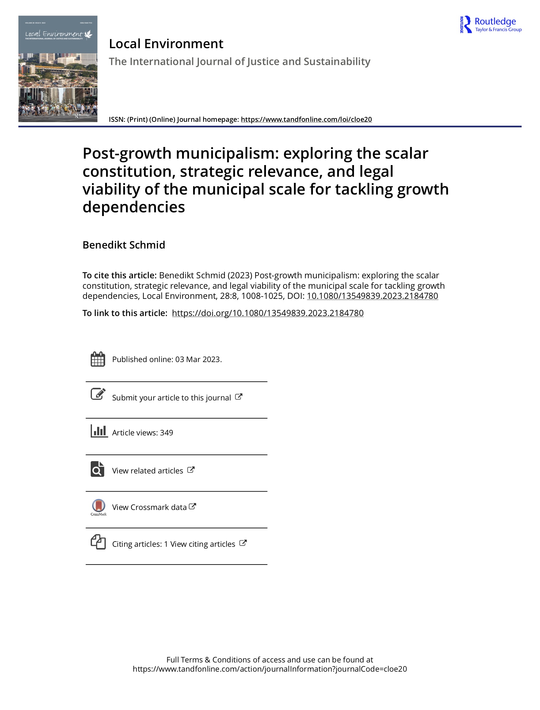 Post-growth municipalism: exploring the scalar constitution, strategic relevance, and legal viability of the municipal scale for tackling growth dependencies