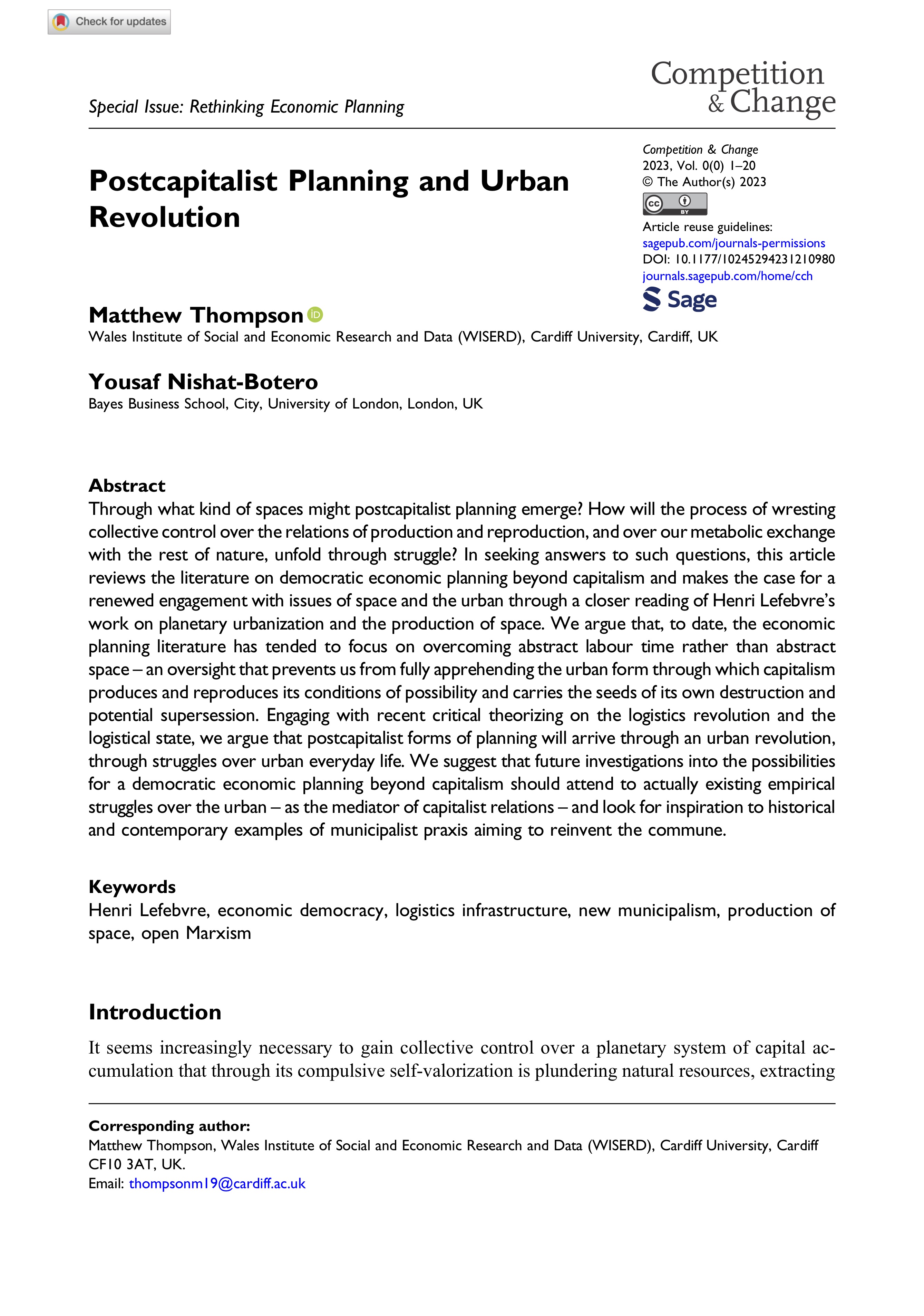 Postcapitalist Planning and Urban Revolution
