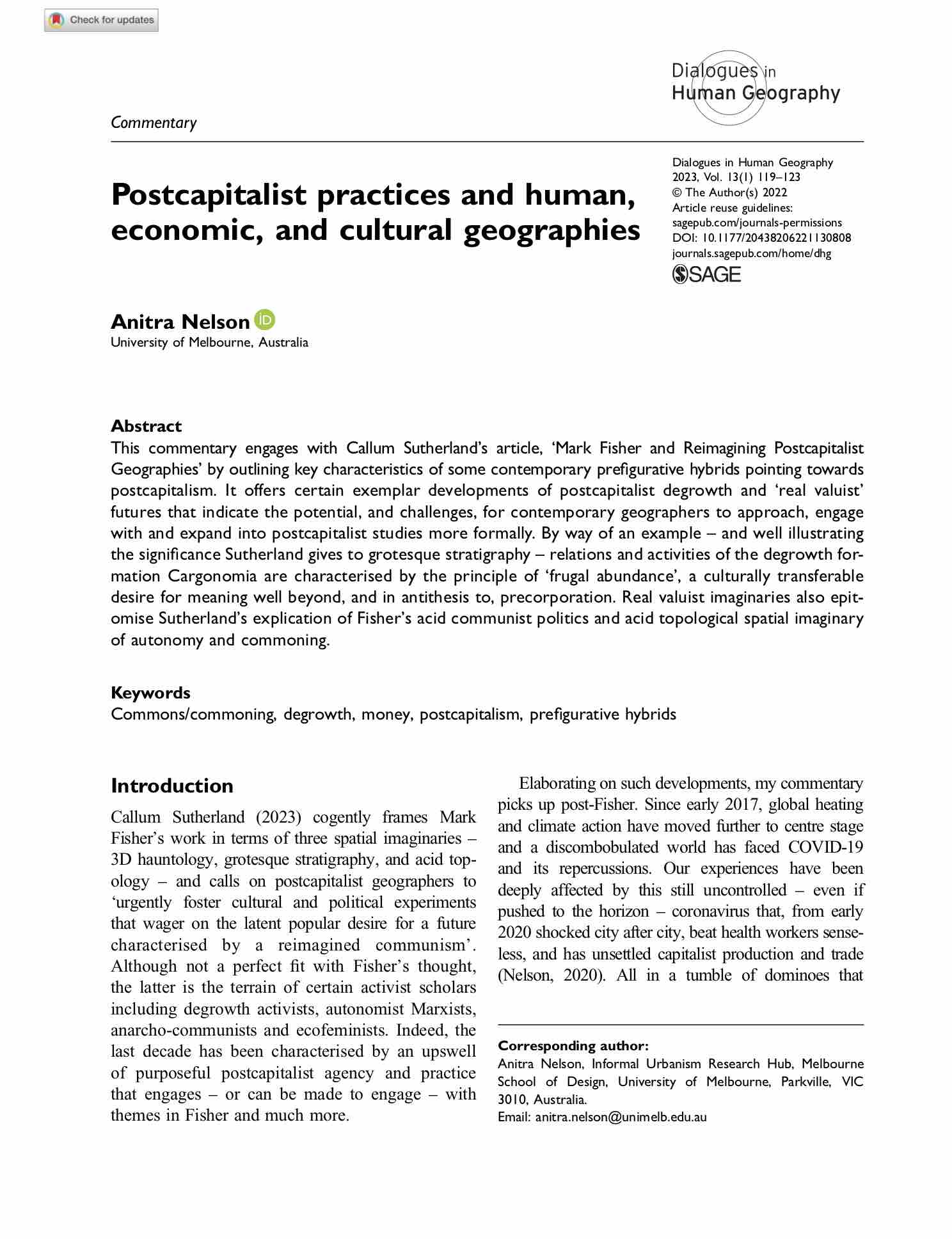 Postcapitalist practices and human, economic, and cultural geographies