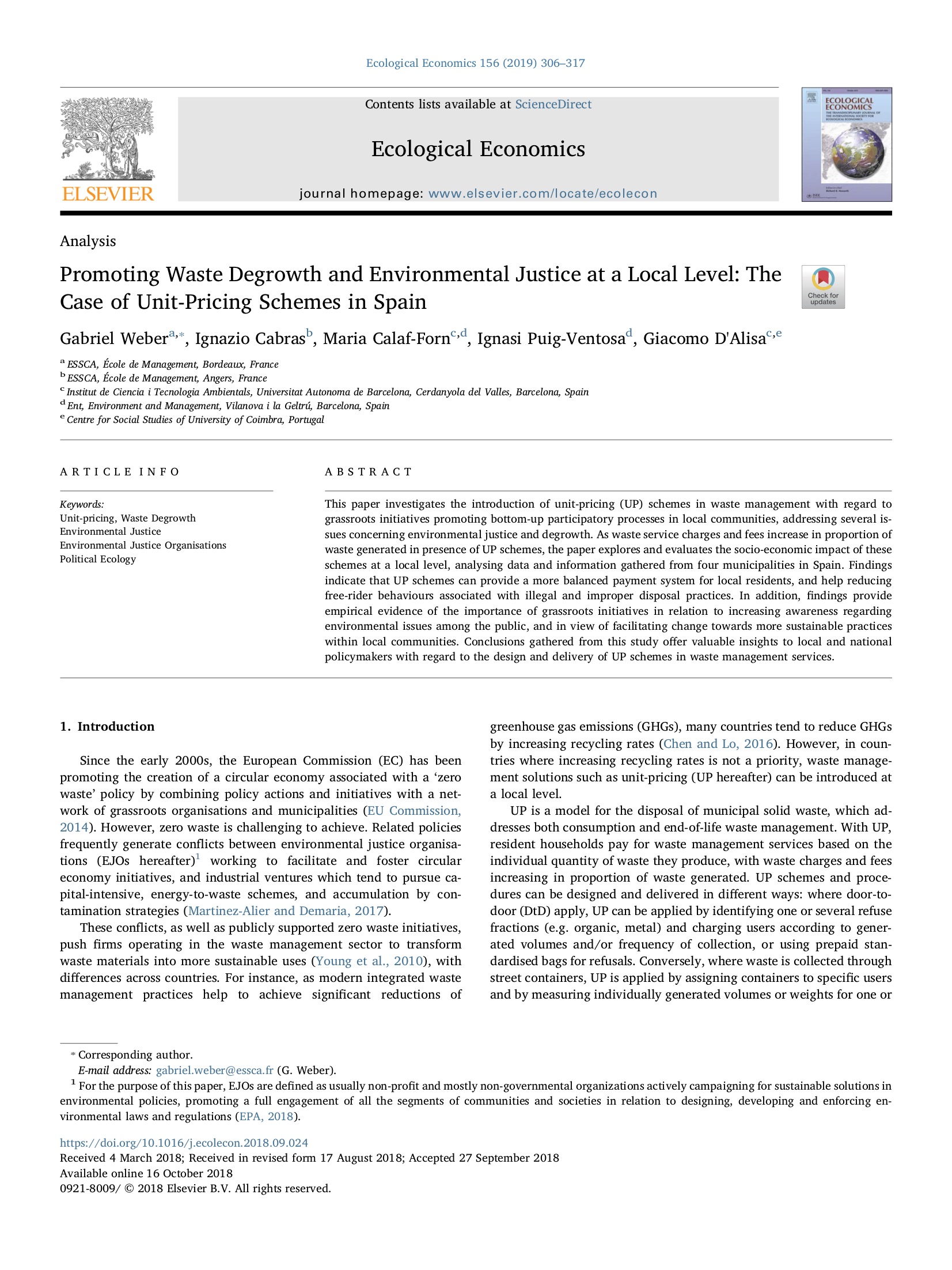 Promoting Waste Degrowth and Environmental Justice at a Local Level: The Case of Unit-Pricing Schemes in Spain