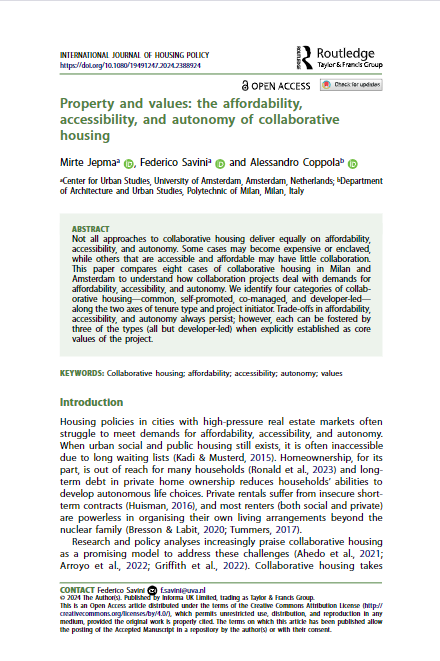 Property and values: the affordability, accessibility, and autonomy of collaborative housing