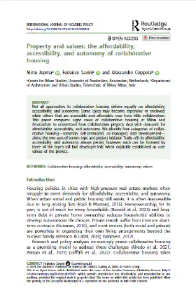 Property and values: the affordability, accessibility, and autonomy of collaborative housing
