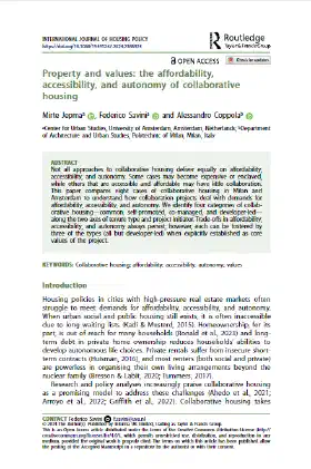 Property and values: the affordability, accessibility, and autonomy of collaborative housing