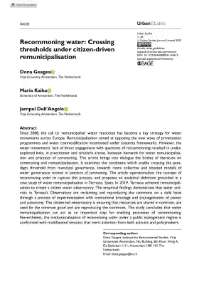 Recommoning water: Crossing thresholds under citizen-driven remunicipalisation