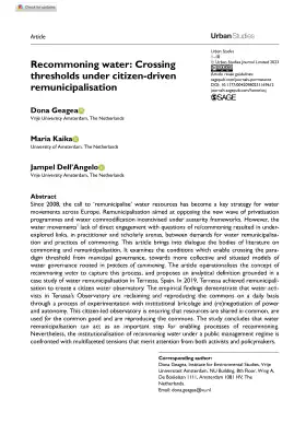 Recommoning water: Crossing thresholds under citizen-driven remunicipalisation