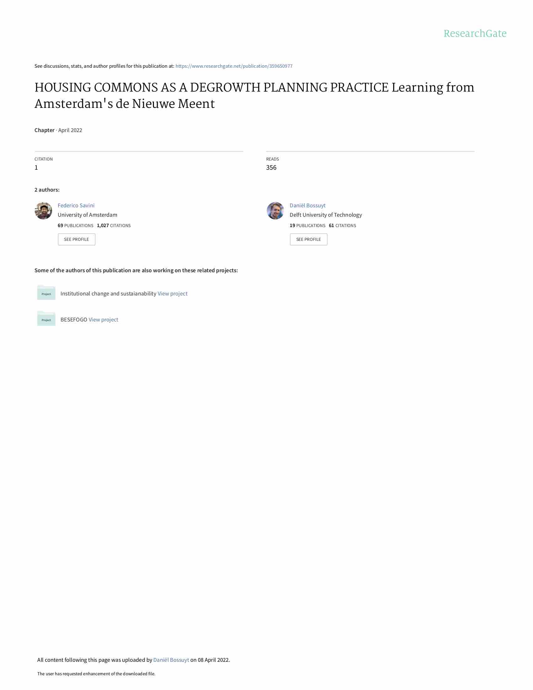 Housing commons as a degrowth planning practice: Learning from Amsterdam's de Nieuwe Meent