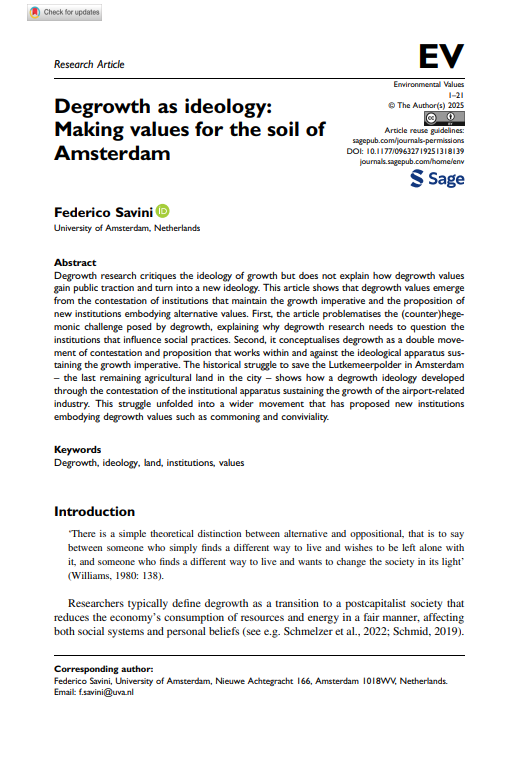 Degrowth as ideology: Making values for the soil of Amsterdam