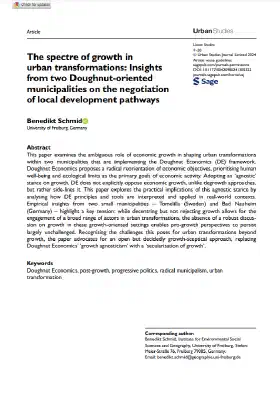 The spectre of growth in urban transformations: Insights from two Doughnut-oriented municipalities on the negotiation of local development pathways