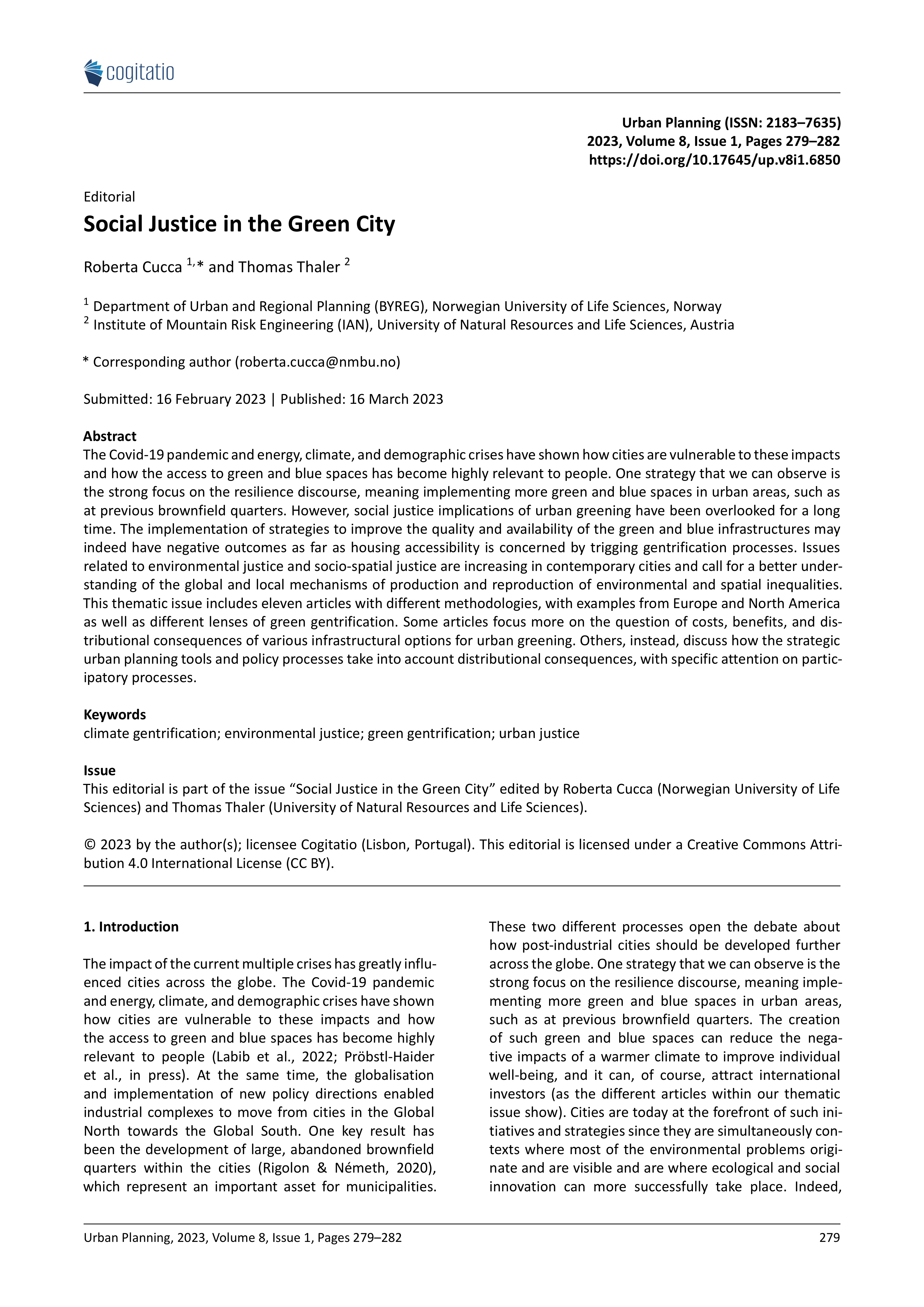 Social Justice in the Green City