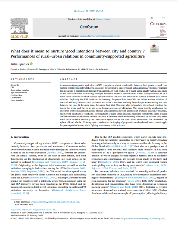 What does it mean to nurture ‘good intentions between city and country’? Performances of rural–urban relations in community-supported agriculture