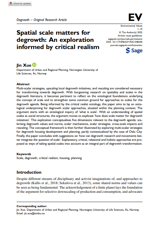 Spatial scale matters for degrowth: An exploration informed by critical realism