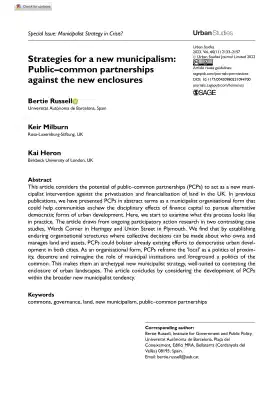 Strategies for a new municipalism: Public–common partnerships against the new enclosures
