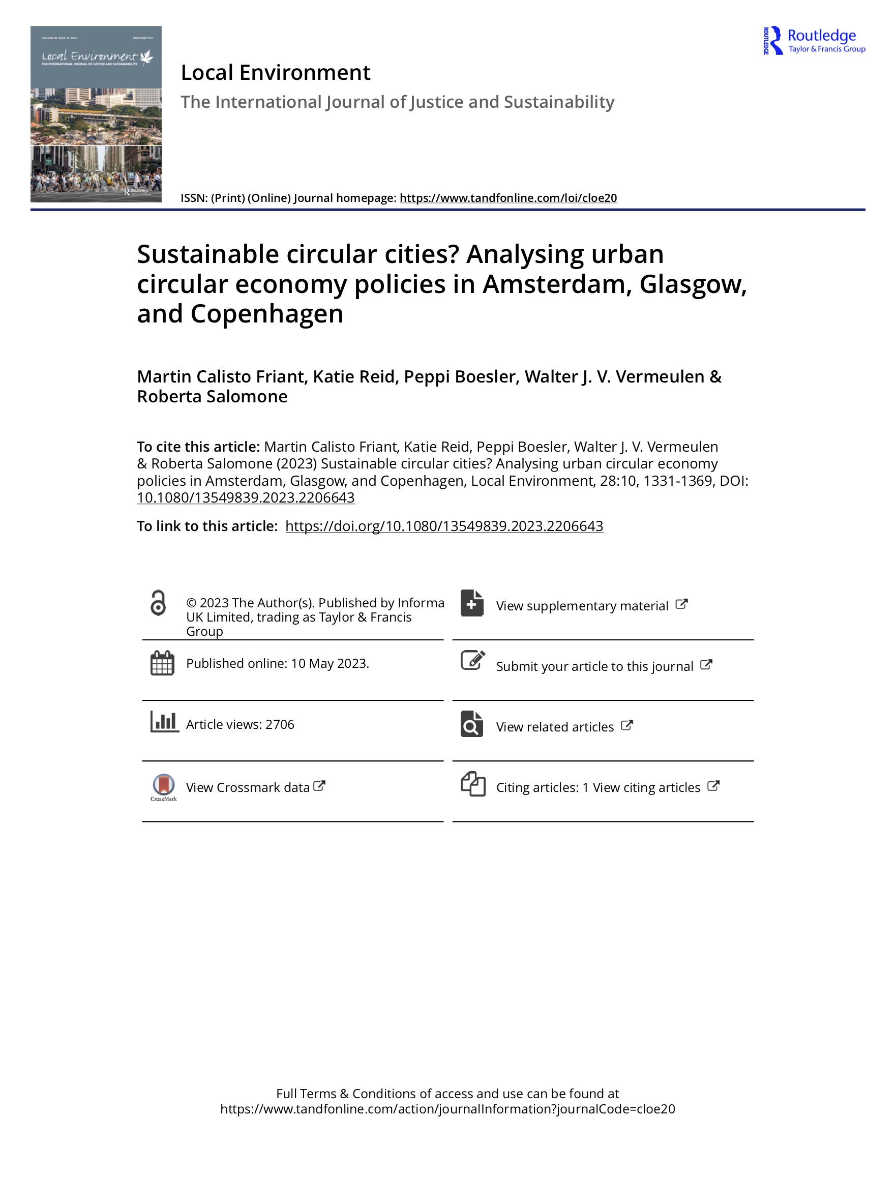 Sustainable circular cities? Analysing urban circular economy policies in Amsterdam, Glasgow, and Copenhagen