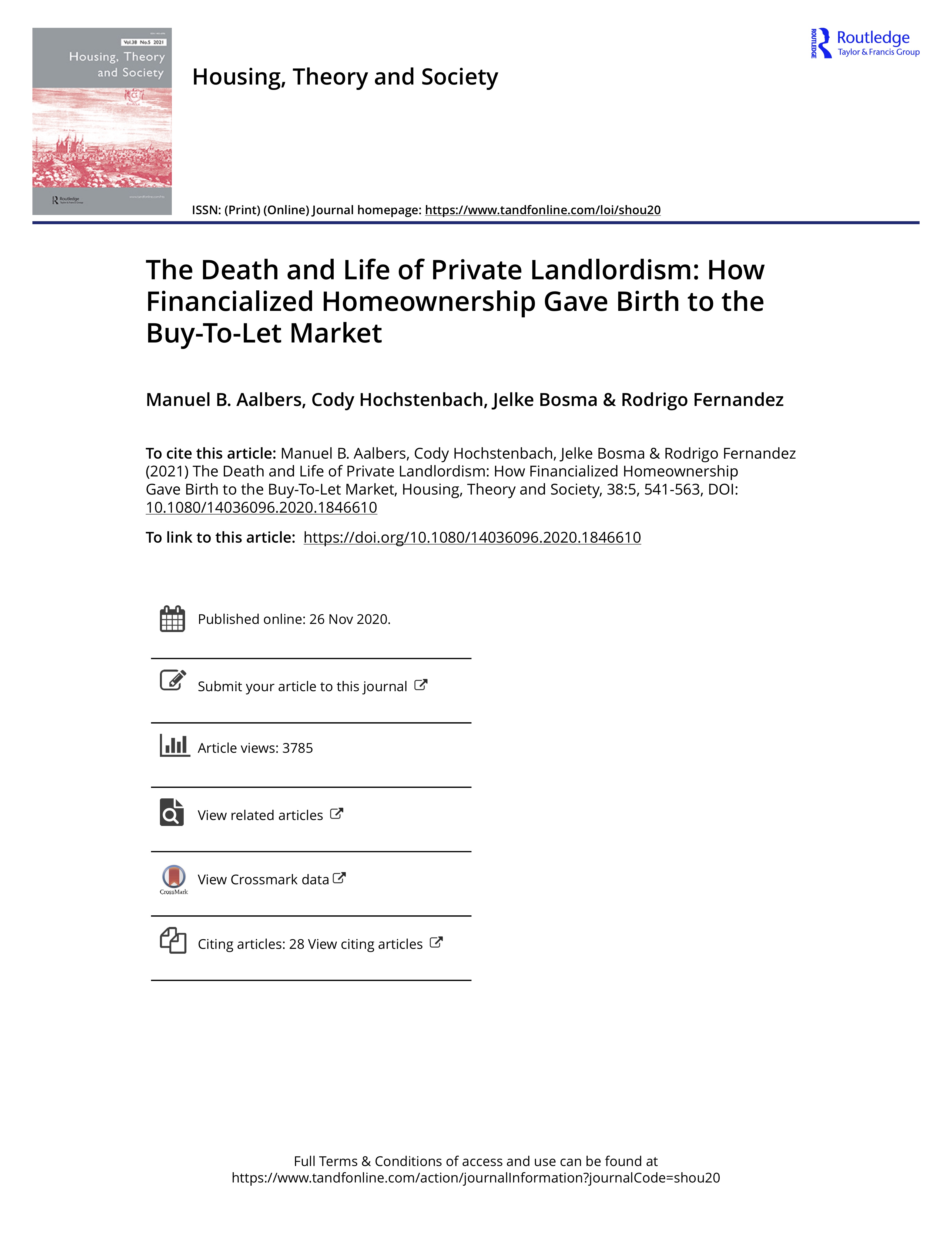 The Death and Life of Private Landlordism: How Financialized Homeownership Gave Birth to the Buy-To-Let Market