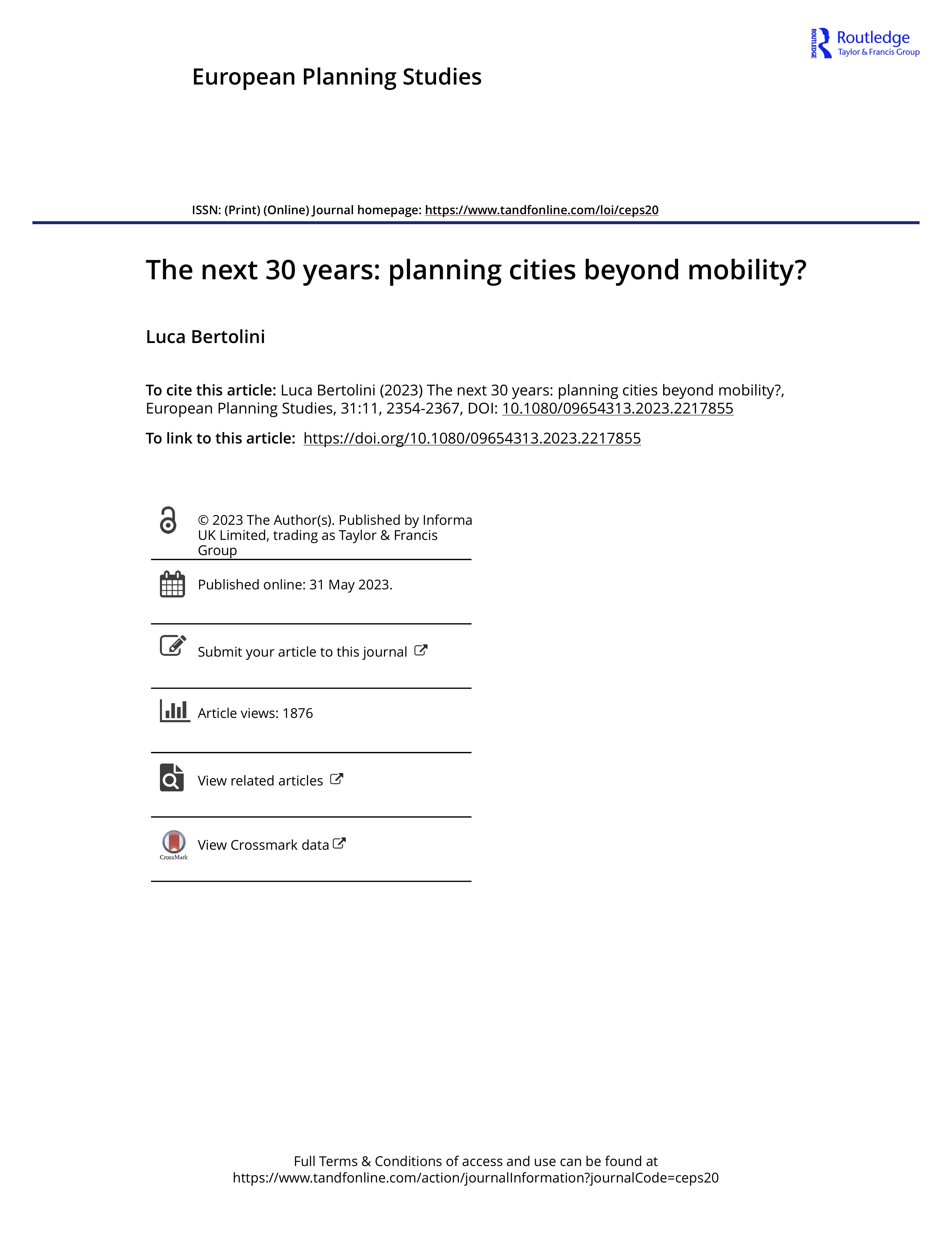 The next 30 years: planning cities beyond mobility?
