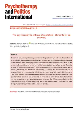 The psychoanalytic critique of capitalism: Elements for an overview